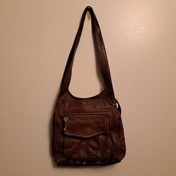 Vintage Fossil Leather Brown Purse #75082 With Double Straps & Lots of Storage - Picture 1 of 13